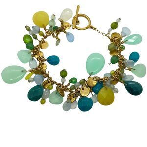 Teardrop Bracelet Womens Gold Tone Dangling Bead Beautiful Toggle Clasp 8"